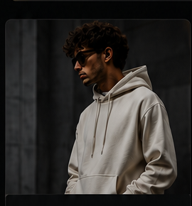 Man in beige hoodie, over shoulder view