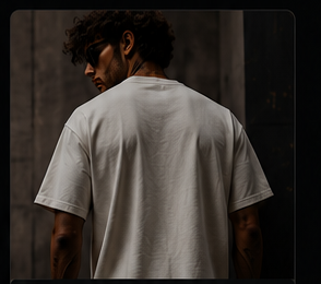 Man in beige t-shirt, back view